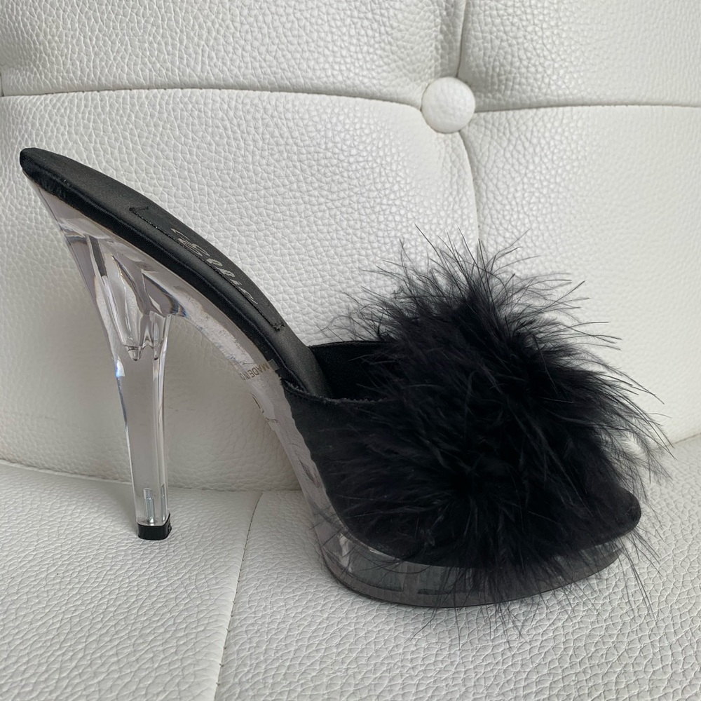 Marabou Lucite Mules By Ellie